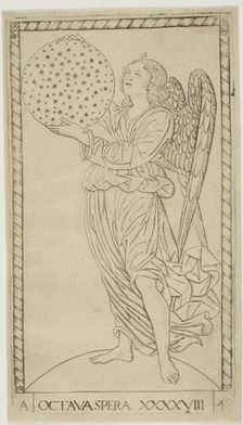 The Angel and the Eighth Sphere, plate 48 from Planets and Spheres, c.1465. Creator: Unknown