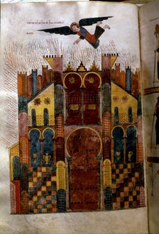 The Angel and the fall of the city of Babylon, Miniature in the Beatus of Girona (Commentary to…