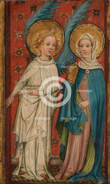 The Angel and Mary Magdalene at the Sepulchre, c1400. Creator: Older Master of the Aachen Wardrobe.