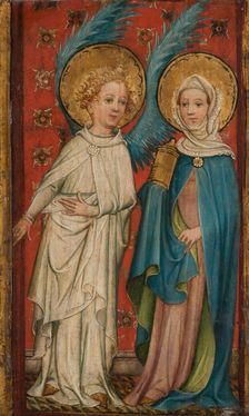 The Angel and Mary Magdalene at the Sepulchre, c1400. Creator: Older Master of the Aachen Wardrobe