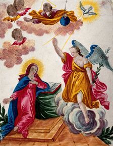 The angel announces to the Virgin that she will give birth to Christ. Creator: Unknown