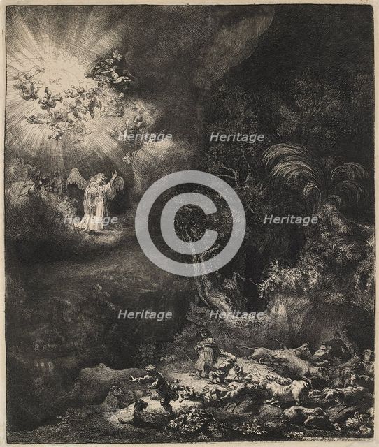 The Angel appearing to the shepherds, 1634. Creator: Rembrandt Harmensz van Rijn.