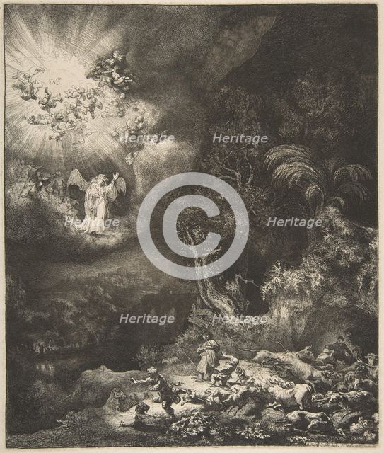 The Angel Appearing to the Shepherds, 1634. Creator: Rembrandt Harmensz van Rijn.