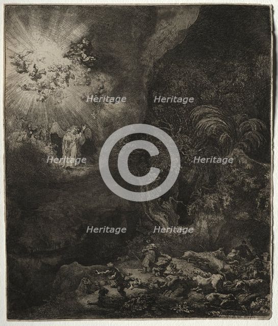 The Angel Appearing to the Shepherds, 1634. Creator: Rembrandt van Rijn (Dutch, 1606-1669).