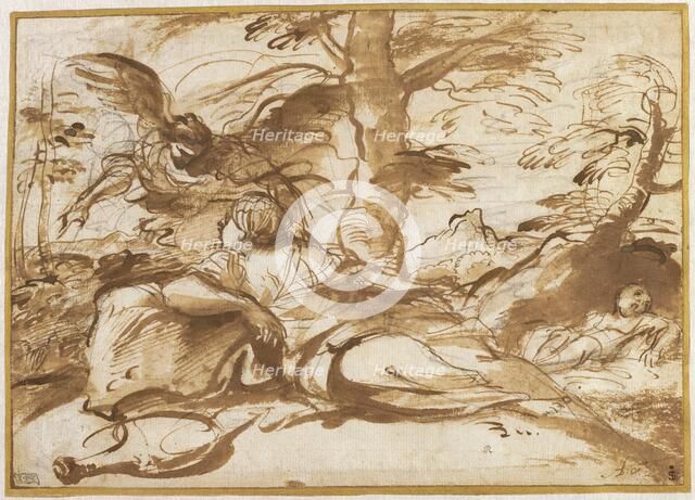 The Angel Appearing to Hagar in the Desert (recto), c. 1660. Creator: Pier Francesco Mola.