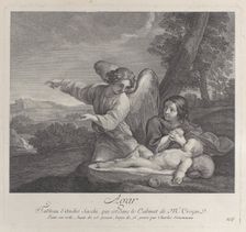 The angel appearing to Hagar in the wilderness as she folds her hands next to the sleep..., 1700-28. Creator: Charles-Louis Simonneau