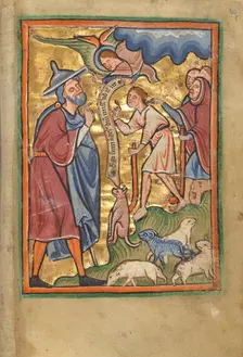 The Angel Appearing to Joachim; Illustrated Vita Christi, with devotional..., about 1190-1200. Creator: Unknown