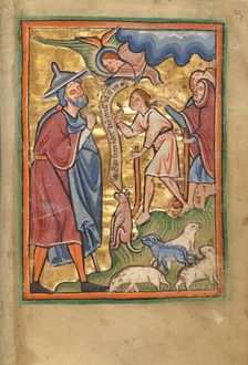 The Angel Appearing to Joachim; Illustrated Vita Christi, with devotional..., about 1190-1200. Creator: Unknown