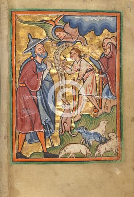 The Angel Appearing to Joachim; Illustrated Vita Christi, with devotional..., about 1190-1200. Creator: Unknown.