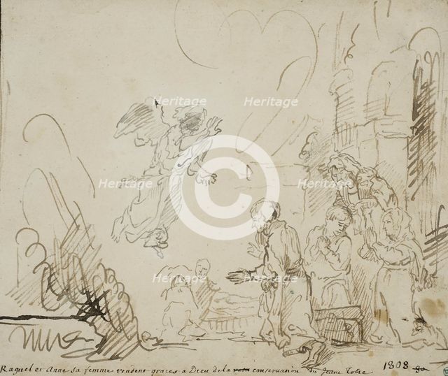 The angel departing from the Tobit family, c1641. Creator: Rembrandt Harmensz van Rijn.