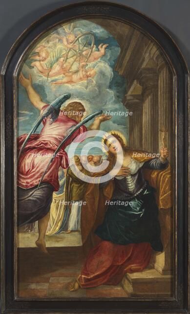 The Angel foretelling Saint Catherine of Alexandria of her martyrdom, 1570s. Creator: Tintoretto, Jacopo (1518-1594).