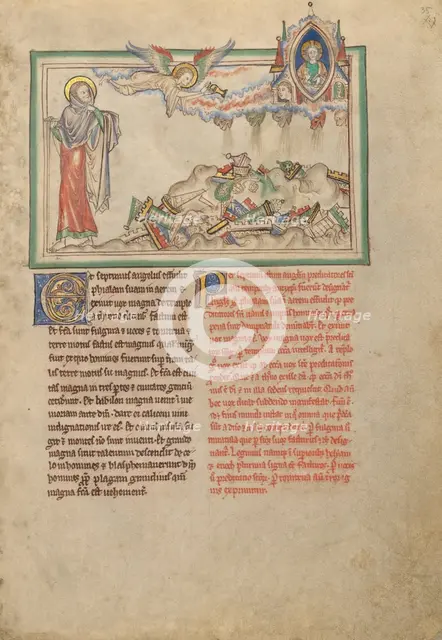 The Angel Pouring Out from the Seventh Vessel; Dyson Perrins Apocalypse, about 1255-1260. Creator: Unknown.