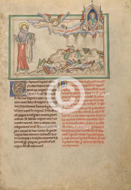 The Angel Pouring Out from the Seventh Vessel; Dyson Perrins Apocalypse, about 1255-1260. Creator: Unknown.