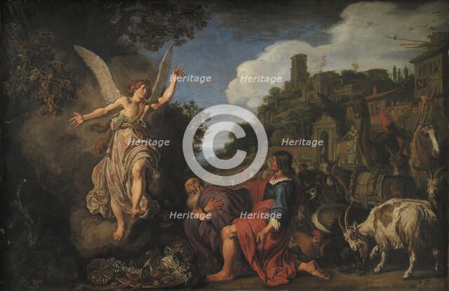 The Angel Raphael Takes Leave of Old Tobit and his Son Tobias, 1618. Creator: Pieter Lastman.