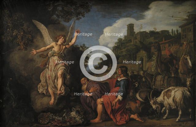 The Angel Raphael Takes Leave of Old Tobit and his Son Tobias, 1618. Creator: Lastman, Pieter Pietersz. (1583-1633).