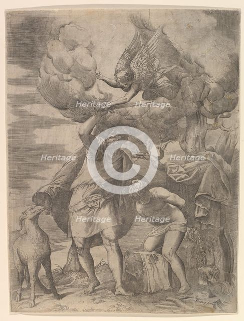 The Angel Staying the Arm of Abraham, after 1552. Creator: Battista Franco Veneziano.