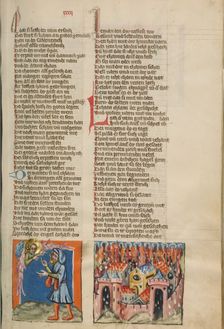 The Angel Talking to Lot: The Destruction of Sodom; Weltchronik, about 1400-1410. Creator: Unknown