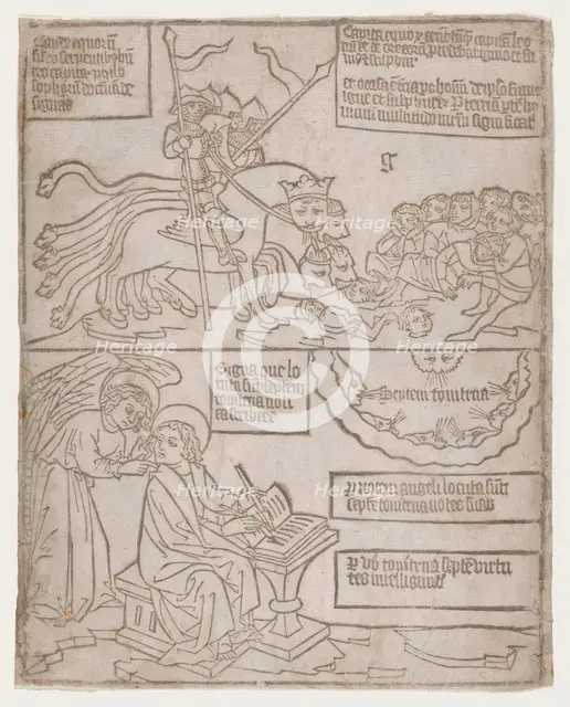 The Angels of the Euphrates Killing Mankind; and The Angel Preventing Saint John from..., 1440-1450. Creator: Anon.