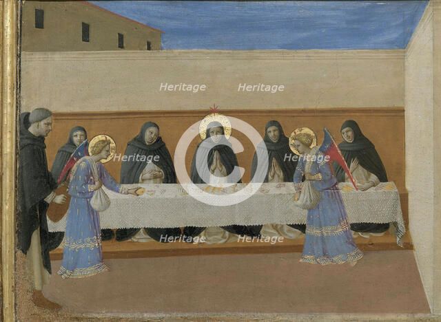 The angels serve dinner to the friars. Cortona Polyptych (detail of the predella), ca 1437. Creator: Angelico, Fra Giovanni, da Fiesole (ca. 1400-1455).