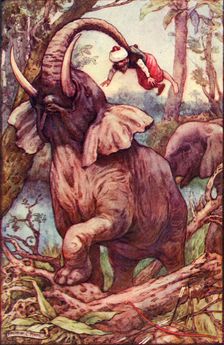 The animal took me up with his trunk, and placed me on his shoulders c1930. Creator: Frank C. Pape