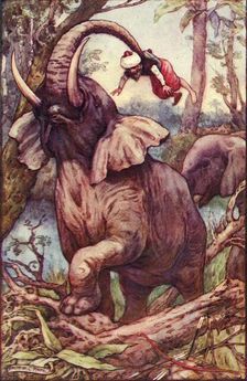 The animal took me up with his trunk, and placed me on his shoulders c1930. Creator: Frank C. Pape