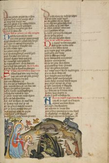 The Animals Recognize Jesus; Weltchronik, about 1400-1410. Creator: Unknown
