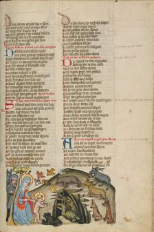 The Animals Recognize Jesus; Weltchronik, about 1400-1410. Creator: Unknown