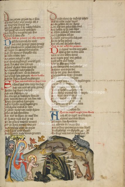 The Animals Recognize Jesus; Weltchronik, about 1400-1410. Creator: Unknown.