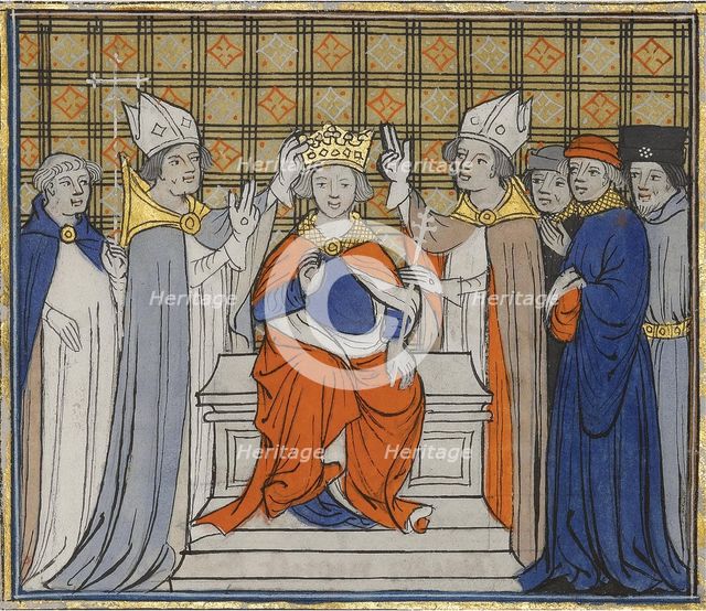 The Anointing and Coronation of Louis IV at Laon, 19 June 936. From Grandes Chroniques de France, 15 Artist: Anonymous  