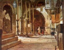 The Anointing Stone from the Ambulatory of the Crusaders Church 1902. Creator: John Fulleylove