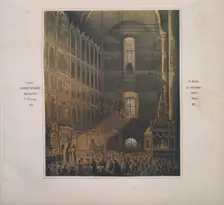 The announcement of the manifesto on the abolition of serfdom in the Assumption..., 1861. Creator: Timm, Wassili (George Wilhelm) (1820-1895)
