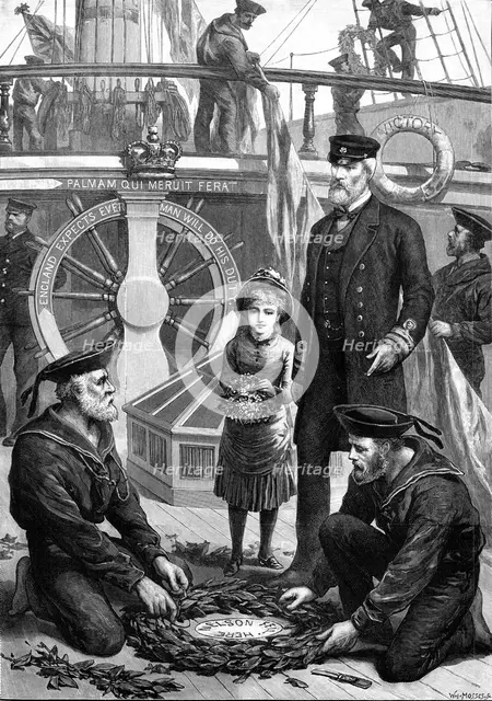 The Anniversary of Trafalgar on board the old Victory at Portsmouth, 1881. Creator: W. I. Mosses.