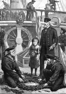 The Anniversary of Trafalgar on board the old Victory at Portsmouth, 1881. Creator: W. I. Mosses