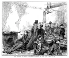 The annual blindfold entertainment at the city chess club, 1876