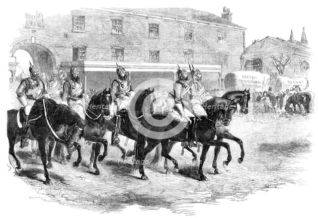 The annual change of the Household Brigade the Second Life Guards arriving at Albany..., 1862. Creator: Unknown.