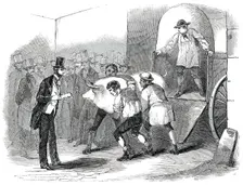 The Annual Exhibition of the Smithfield Club - Bringing in Fat Pig, 1850. Creator: Unknown