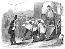 The Annual Exhibition of the Smithfield Club - Bringing in Fat Pig, 1850. Creator: Unknown