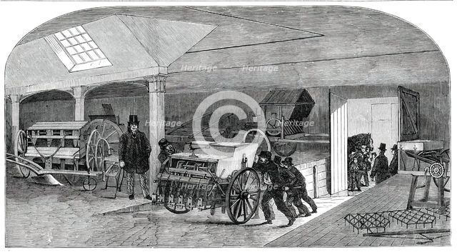 The Annual Exhibition of the Smithfield Club - Bringing in Implements, 1850. Creator: Unknown.