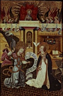 The Annunciation table of the Verdu altarpiece, tempera on wood made around 1434, from the pa…