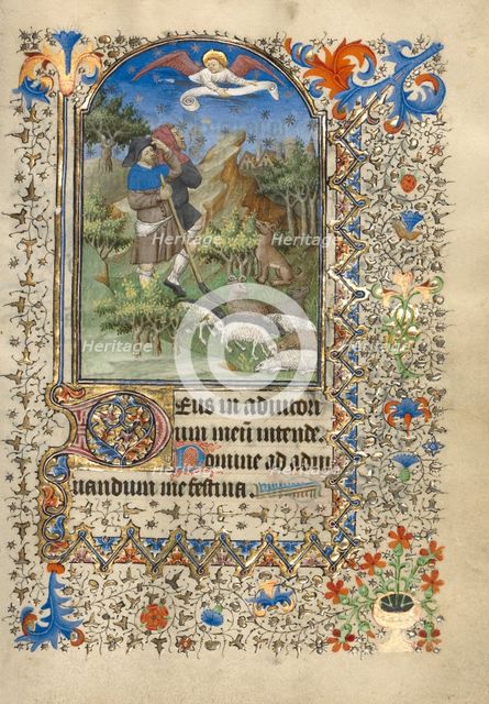 The Annunciation to the Shepherds; Book of Hours, about 1420-1430. Creator: Master of the Harvard Hannibal.