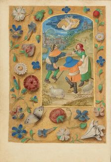 The Annunciation to the Shepherds; Crohin-La Fontaine Hours, (about 1480-1485?). Creators: Master of the Dresden Prayer Book, Workshop of the Master of the Dresden Prayer Book