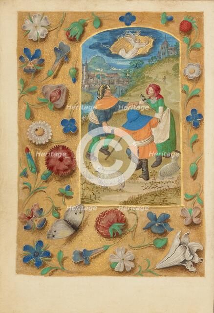 The Annunciation to the Shepherds; Crohin-La Fontaine Hours, (about 1480-1485?). Creators: Master of the Dresden Prayer Book, Workshop of the Master of the Dresden Prayer Book.
