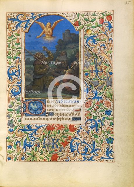 The Annunciation to the Shepherds; Katherine Hours, about 1480-1485. Creator: Jean Bourdichon.