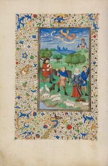 The Annunciation to the Shepherds; Llangattock Hours, 1450s. Creator: Unknown