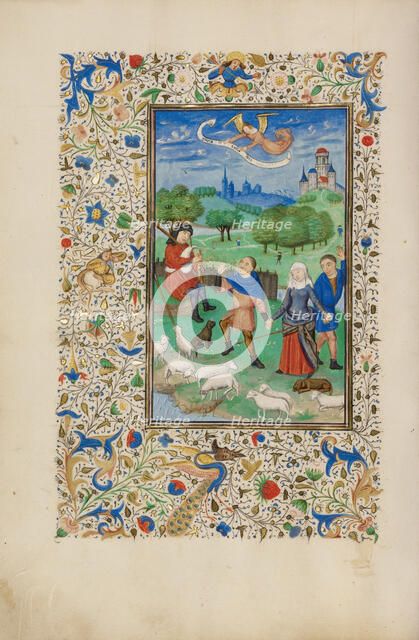 The Annunciation to the Shepherds; Llangattock Hours, 1450s. Creator: Unknown.