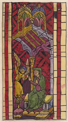 The Annunciation to St Anne, section of stained glass window, 1951. Creator: Shirley Markham