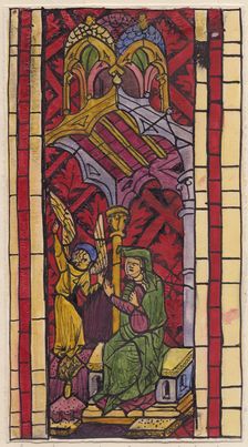 The Annunciation to St Anne, section of stained glass window, 1951. Creator: Shirley Markham