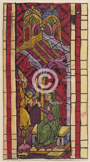 The Annunciation to St Anne, section of stained glass window, 1951. Creator: Shirley Markham.