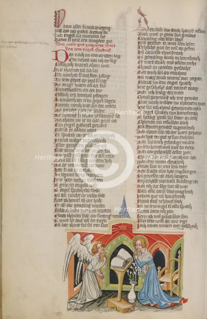 The Annunciation; Weltchronik, about 1400-1410. Creator: Unknown.