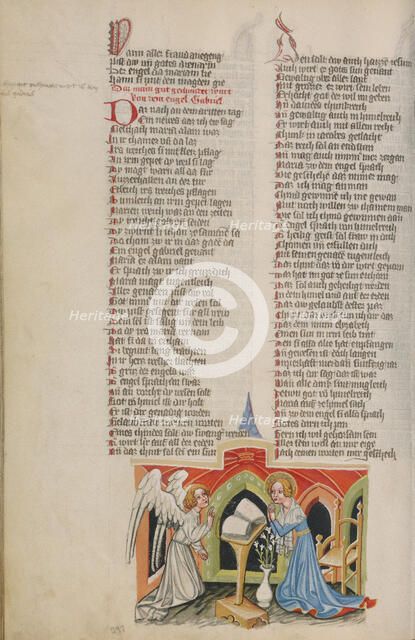 The Annunciation; Weltchronik, about 1400-1410. Creator: Unknown.